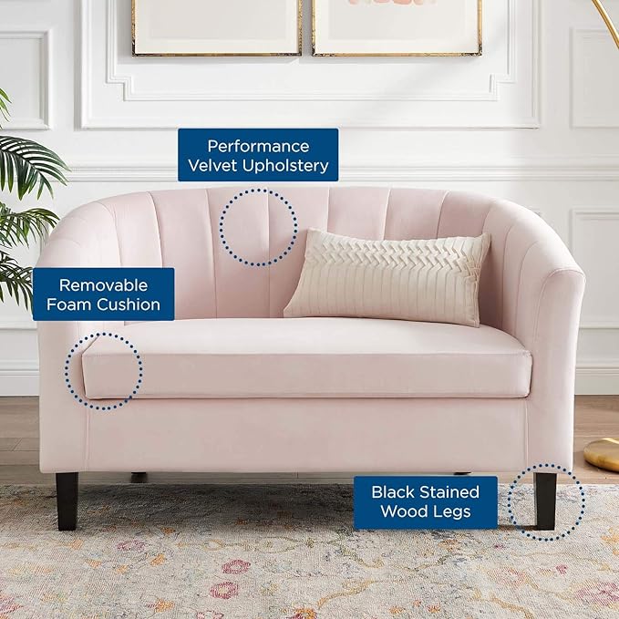 Modway Prospect Channel Tufted Performance Velvet Loveseat Pink