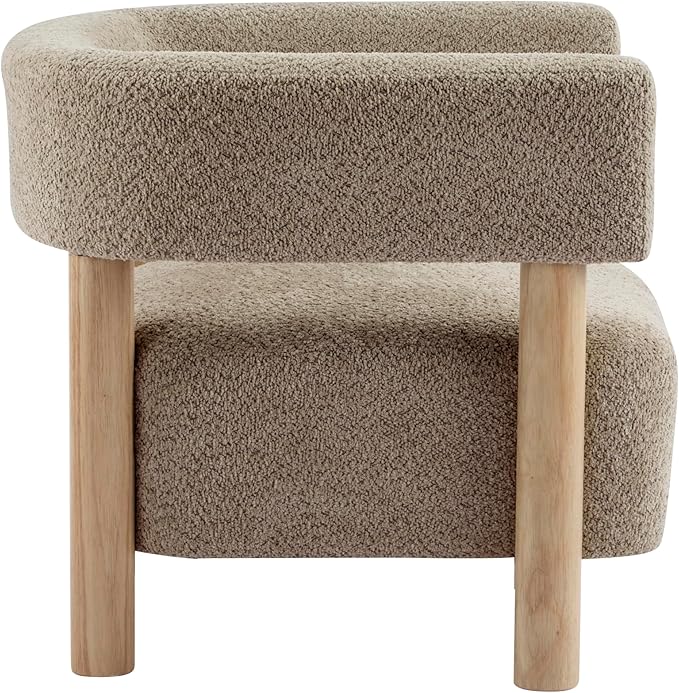 Christopher Knight Home Carly Low Profile Accent Chair Round Backrest Side Chair Living Room Armchair with Boucle Fabric CushionComfy Reading Chair for BedroomWooden Single Lounge SofaLight Camel