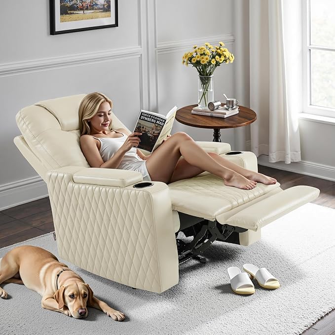 MCombo Zero Gravity Oversized Power Recliner Chair for Adults with Power Headrest &amp LED Light Faux Leather Recliner Chair for Living Room &amp Home Theater USB Port Armrest Storage HTS401