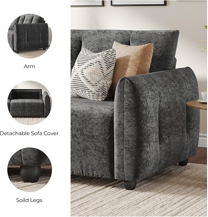 84.5 Inch Loveseat SofaModern Couch and SofaFeather-tip armrest DesignSturdy and Easy InstallationSmall Sofa for Living Room Bedroom Office and ApartmentChenille FabricGray