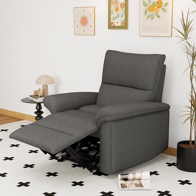 KEIKI Wall Hugger Recliner Chair Zero Wall Electric Recliner Chairs with USB Port Electric Recliner for Living Room Fabric Reclining Armchair for Small Space Dark Gray