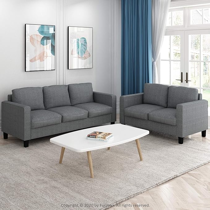 Furinno Bayonne Modern Upholstered Loveseat/Sofa Couch for Living Room Gunmetal