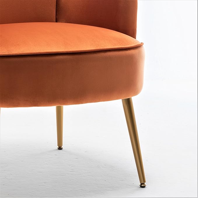 Trendy Velvet Accent Chair with Gold Metal Legs Upholstered Armchair for Small to Mid-Size Spaces Modern Living Room Bedroom Vanity Desk and Entryway Red Orange
