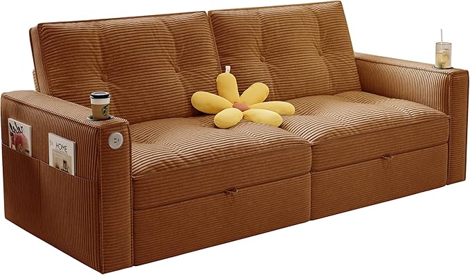 KEIKI Convertible Sofa Bed 3 in 1 Pull Out Couch 73 Pull Out Sofa Bed with Side Pocket for Living Room Bedroom Small Space Orange