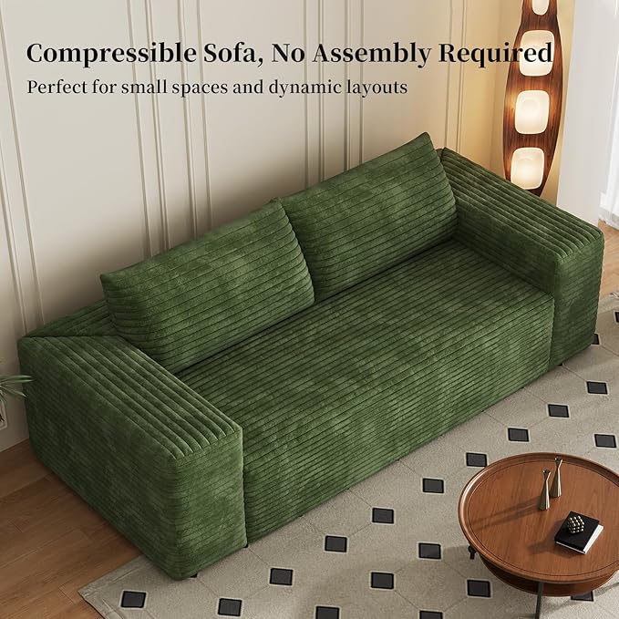 71 Cloud Loveseat Boneless Sofa Couch in a Box Green 3 Seater Foam Compression for Small CouchesApartmentLiving Room Bedroom Meeting Room ApartmentDorm No Assembly Required