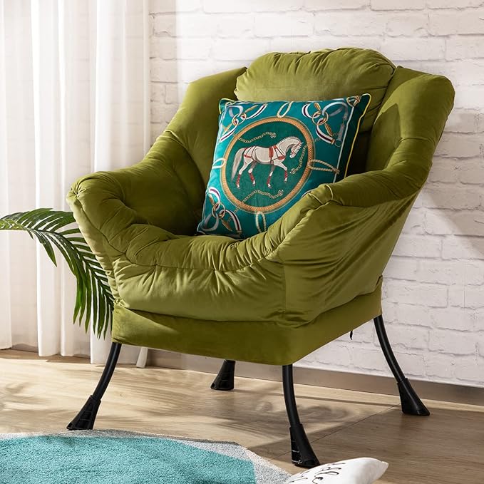 HollyHOME Lazy Chair with Armrest and Side Pocket Comfy Accent Lounge ChairLeisure Sofa Armchair for Living Room Bedroom Dorm or Small Spaces Oversized Reading Sofa ChairVelvet Olive Green
