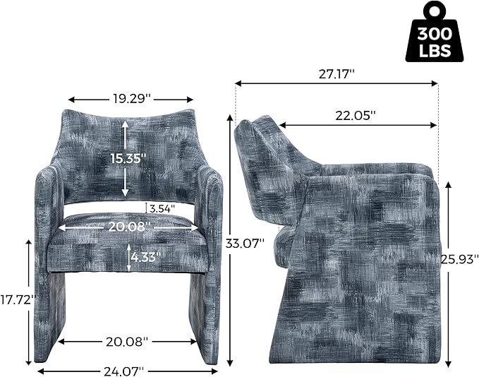 Mid-Century Chenille Accent Chair Geometric Open-Back Upholstered Armchair with Non-Slip Frame Cozy Reading Chair for Home &amp Office (Gray Black)