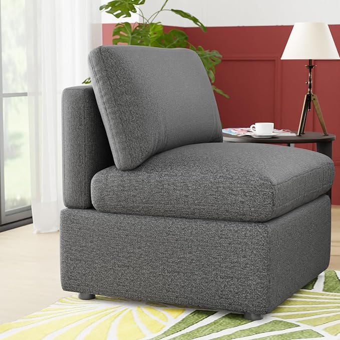 FDW Sofa Couch Deep Seat Sofa Couch 1-Seat Convertible Sofa Modular Sectional Sofa Couch for Living Room Bedroom Home Office Dark Gray