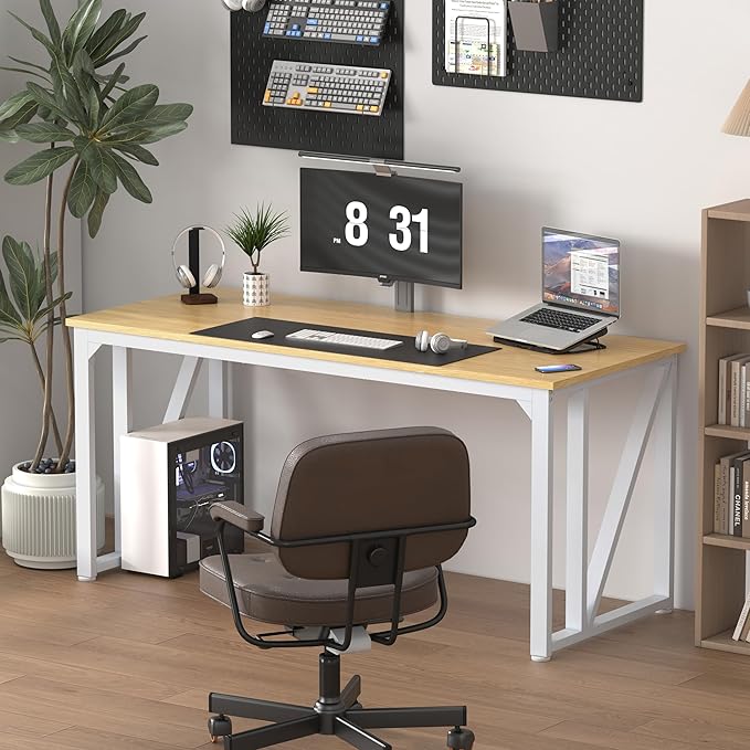 NSdirect Computer Desk 62.2×22.8 Inch Gaming Desk with Deeper &amp Thicker Desktop Office Desk Work Desk for Home Office Natural