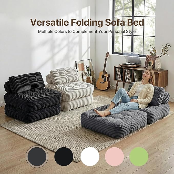 Claiks Folding Sofa Bed Boneless Chair with Pillow Sleeper Sofa with Back Support Sleeper Chair Portable Fold Out Chair Bed Comfy Foldable Mattress for Living Room Dark Grey Single