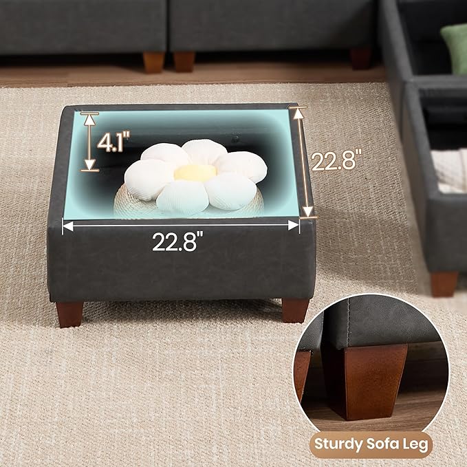 U Shaped Modular Sectional Sofa Cloud Couch with Storage Faux Leather Sectional Couch for Living Room Furniture Apartment(5 Seats Black)