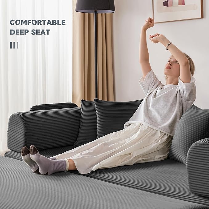 79 Oversized Boneless Couch with 4 Pillows5 in 1 Convertible Sleeper Futon Sofa Bed with Deep SeatCorduroy Foldable Modular Floor Pull Out Couch for Living RoomNo AssemblyGray