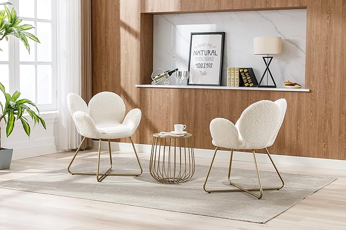 Modern Velvet Accent Chair Comfy Cute Upholstered Vanity Desk Chair w/Metal Legs Soft CushionArmchair for Living Room 2PC/Set