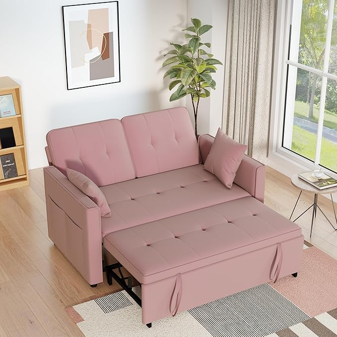Pull Out Sofa Bed: 71 Pink Convertible Loveseat Sleeper Sofa Bed for Small Space Modern 3 in 1 Couch with Storage Couch Beds for Living Room (Pink)