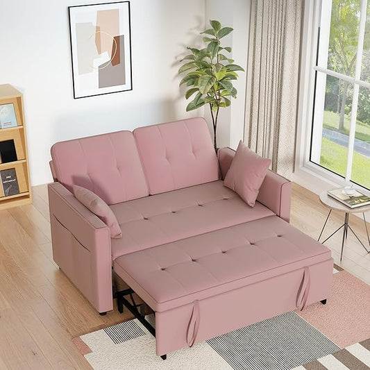 Pull Out Sofa Bed: 71 Pink Convertible Loveseat Sleeper Sofa Bed for Small Space Modern 3 in 1 Couch with Storage Couch Beds for Living Room (Pink)