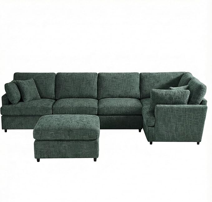 ERYE 122-Inch Modern Corner Modular Sectional Sofa Couches with Ottoman and 4 Toss Pillows Comfy Chenille Upholstered U-Shaped Sofa Convertible L-Shaped Symmetrical Couch