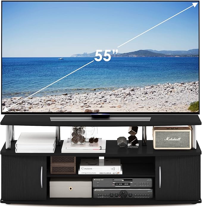 Furinno JAYA Large Entertainment Stand for TV Up to 55 Inch Americano/Chrome
