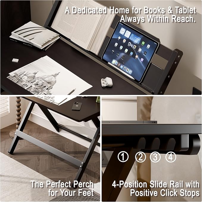 Bamboo Foldable Desk 31 Portable Oversized Desk with 3 Adjustable Heights Home Office Computer Desk with Reading Shelf Perfect Furniture for Living Room &amp Bedroom No Assembly (Walnut)