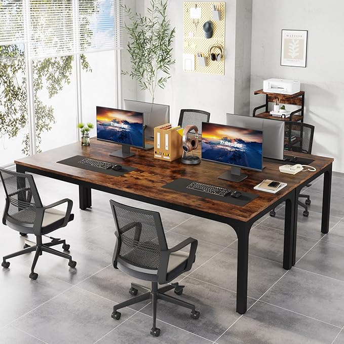 Tribesigns 78.7 Inches Extra Long Computer Desk 2 Person Desk Double Long Desk Workstaion for Home Office Brown+Black