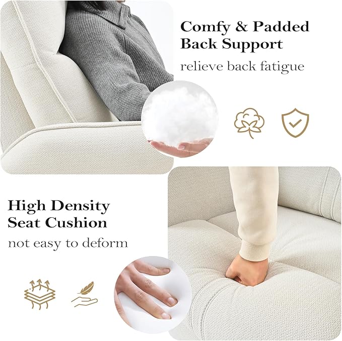 cinkehome Swivel Rocker Recliner Glider Rocker Recliner Chair for Nursery Overstuffed Manual Reclining Chair for Small Spaces Living Room Beige Snowflake Fleece
