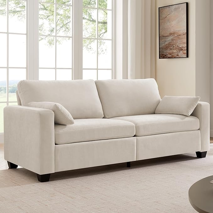 Modern Loveseat Sofa for Living Room Spring Cushions Removable Cover Solid Wood Frame Wide Armrest Chenille Fabric Recliner Couches for Small Space