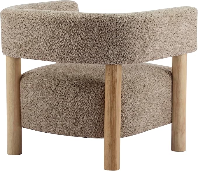 Christopher Knight Home Carly Low Profile Accent Chair Round Backrest Side Chair Living Room Armchair with Boucle Fabric CushionComfy Reading Chair for BedroomWooden Single Lounge SofaLight Camel