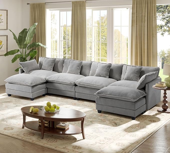 149.2 Modular Sectional SofaU Shaped Couch for Living RoomModern Deep Seat Sofa 3 Seater Chenille Fabric Comfy Cloud Couches with Throw Pillows &amp Movable Ottoman