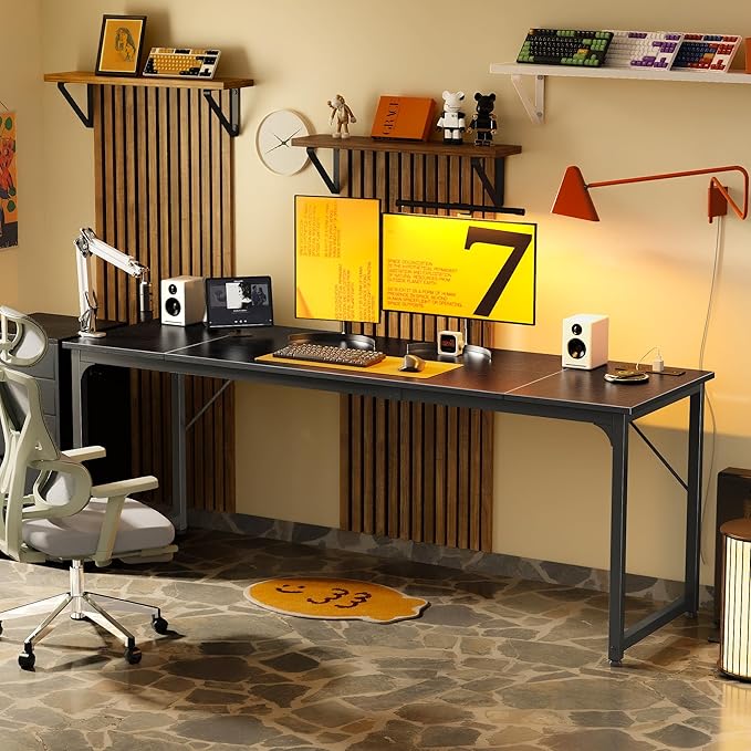 PRAISUN 80 X 24 Inch Office Computer Desk with Power Outlets and USB-C Port Larger and Longer Gaming Desk for Home Office Study Writing Work from Home Table Metal Frame Black