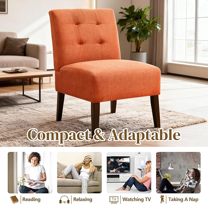 Anwick Orange Modern Accent Chair Mid Century Upholstered Living Room Chair with Wood Legs Comfy Small Accent Chair with Back for Small Spaces Office Bedroom Reading Spaces (Orange1)