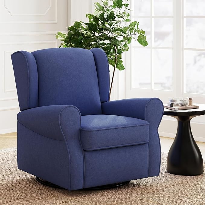 Bonzy Home Swivel Rocker Accent Chair Nursery Glider Rocking Armchair for Adults Single Sofa with Overstuffed Backrest for Living Room BedroomNurseryNavy Blue