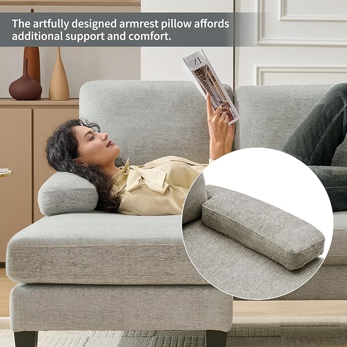 98 U Shaped Couch with 18 Seat Height Sectional Couches for Living Room 4 Seater Couch Set with Double Chaise for Apartment Living Room Sofas Chenille Light Gray