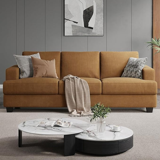 89 Inch Sofa with Extra Deep Seats Oversize 3 Seater Sofa for Living Room Modern Couch and Sofa Comfy Armrests and Seats and Backrests Easy Installation Corduroy Fabric Ginger Yellow