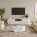Fluted TV Stand and Coffee Table Set of 2 86.6'' TV Console for 55-85 Inch Modern Entertainment Center with Large Storage Cabinet Lift Top Coffee Table for Living Room Bedroom White