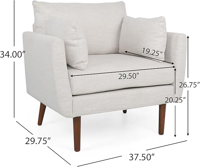 GDFStudio Club Chair Accent Armchair Accent Arm Reading Chair for Living Room Upholstered Armchair Lounge Chair with Comfy Cushion Wooden Leg for Bedroom Office Beige