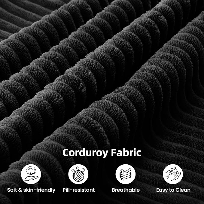 105 Modular Sectional Couches for Living RoomBoneless Couch with L-Shape ChaiseComfy Corduroy Sectional SofaNo Assembly RequiredBedroom Black