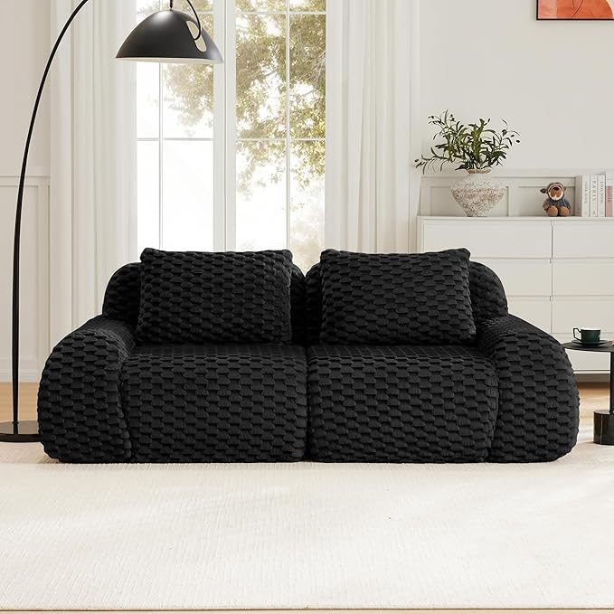 82'' Boneless Couch Modular Sectional Sofa Oversized 2-Seater Couch with Buckle Connection Anti-Slip Design Flannelette Fabric Loveseat Small Sofa Couches for Living Room (Black 2 Seat)