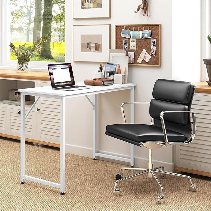 HOMGX Home Office Writing Desk Laptop PC Workstation 40-Inch Small Computer Desk w/Sturdy Metal Frame Modern Simple Laptop Desk for Home Office Bedroom Study (White)