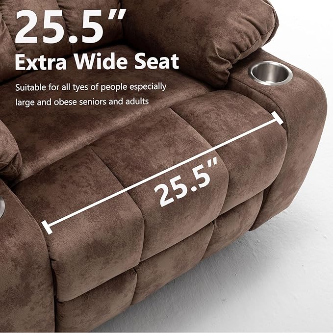 Oversized Power Lift Recliner Chair for Adult Elderly Dual Motor Lay Flat Electric Recliner with Massage &amp Heat 25.5 Wide Seat Big Tall Recliners for Living Room Velvet Brown