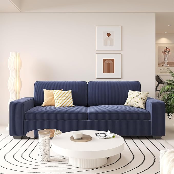 YOUDENOVA 2 Piece Loveseat Sofa Set 86 Couches for Living Room Corduroy Comfy Sofa with Extra Deep Seats Wide Armrest Removable Cover Easy Assembly Blue