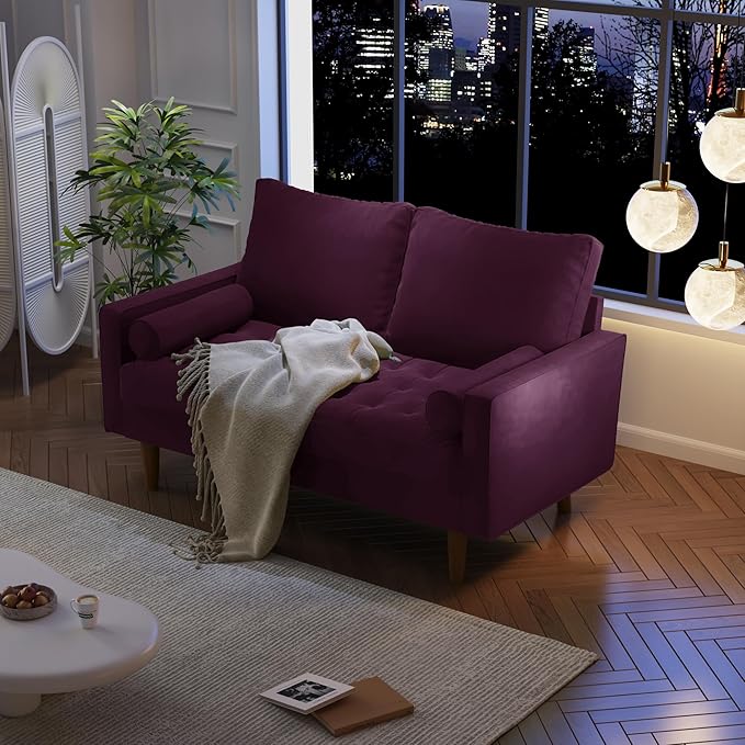 SILKIR Velvet Loveseat Sofa Love Seats Furniture for Small Spaces Mid-Century Modern Loveseats for Living Room Love Seat Couch 58 Inches Eggplant