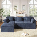 112 Boneless Sectional Couches for Living Room Modular Cloud Sectional Sofa with Ottoman Deep Seat Compressed Couch Bed Modern Upholstered L-Shape Corduroy Sofa No Assembly Required Blue