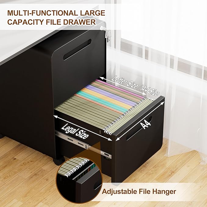 2 Drawer File Cabinet with Lock and 4 Keys Mobile Metal Filing Cabinet File Cabinets for Home Office Under Desk Pre-Assembly File Drawer Letter/Legal/A4 Hanging File Folders