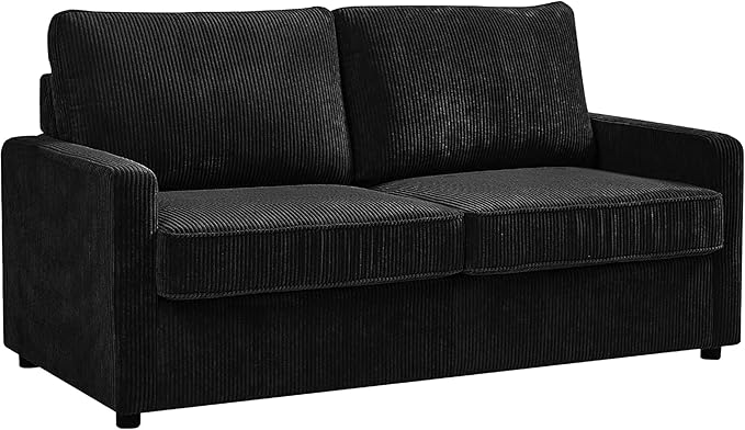 Reversible Sleeper Sofa Bed with Comfortable Memory Foam Mattress Convertible Corduroy Full Size Pull Out Couch for Living Room Space Saving Furniture 70 Wide Rectangular Arms Black