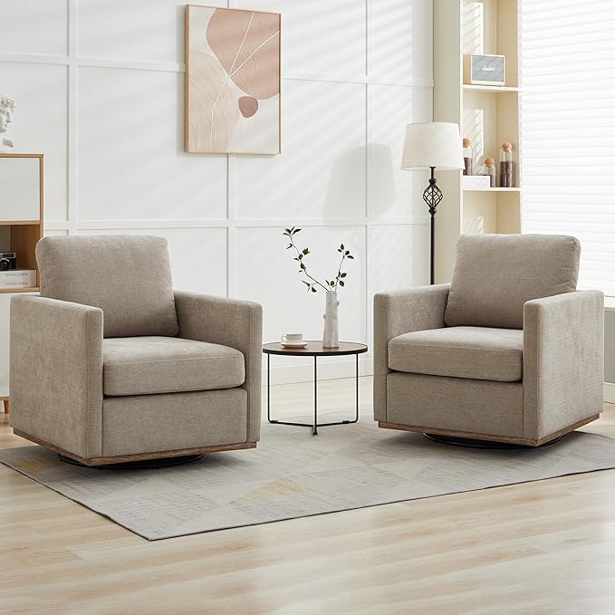Aoiy &amp Wifon 30.7 W Swivel Accent Chair Set of 2 Mid Century Modern Swivel Chairs for Living Room Comfy Small Accent Chair Wavy Chenille Taupe