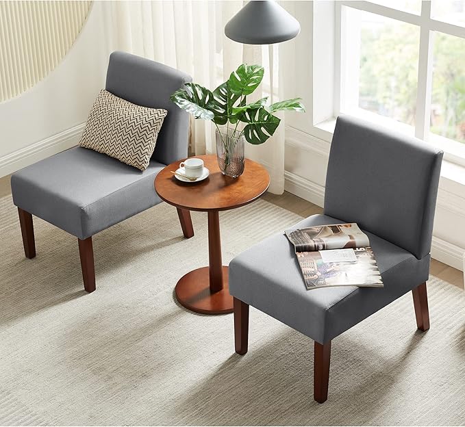 Upholstered Accent Chairs Set with Matching Table 2pcs Slipper Chair Decorative Accent for Living Room Waiting Room Guest Lobby (Grey)