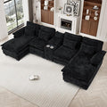 133 Oversized U Shaped Cloud Couch Modular Sectional Couches for Living Room Comfy Chenille Deep Seat Sofa Set with Double Chaise Lounge Storage Central Console Cup Holders USB Port Dark Black