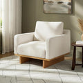 Modern Accent Chair with Solid Wood Frame and Base Upholstered Single Sofa with Soft Seat Cushion and Back Pillow Spacious Design Perfect for Living Room Bedroom and Study (White/40)