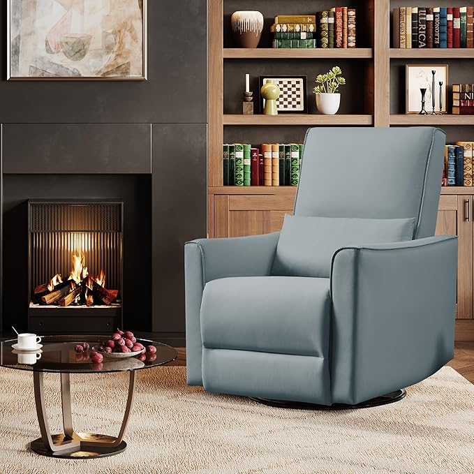 IDEALHOUSE Swivel Rocking Nursery Recliner Chair Rocker Recliner Glider Deep Seat PU Leather Sofa Chair with high Backrest for Nursery Living Room Bedroom &amp Home Movie Theater (Gray)