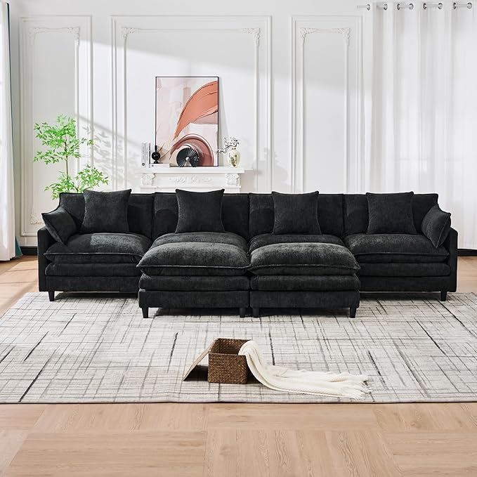 Eafurn 141 Oversized Modular Sectional Sofa with Movable Ottoman 6 Seater Modern Chenille Reversible Sofa Set Large Convertible U Shaped Couch for Living Room Apartment