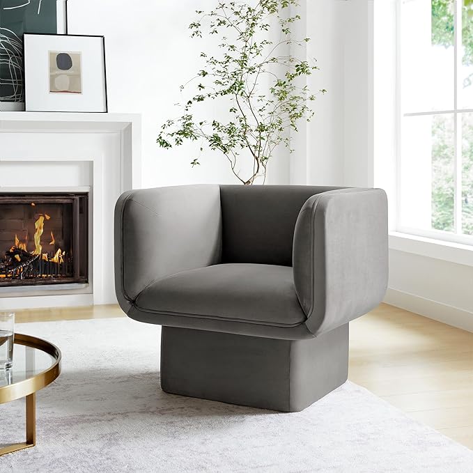 Modway Tate Performance Velvet Accent Chair in Storm Gray - Upholstered Club Chair - Modern Barrel Armchair - Comfy Reading Leisure Chair for Living Room Bedroom Office